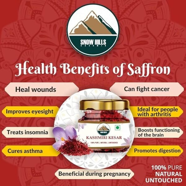 Snow Hills Saffron Original Kashmir Lacha/Kesar/Keshar (Grade A) (Pack of 1, 1 gram) - Image 3